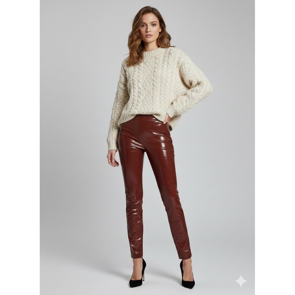 Commando mid high rise faux patent leather legging burgundy women's size XS